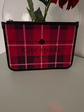 kate spade Red and Black Plaid Zip Pouch
